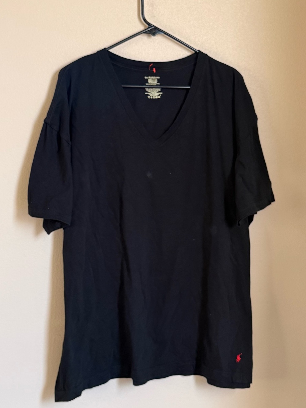 Polo Ralph Lauren Black V-Neck T-Shirt Red Pony Logo Size 2XL